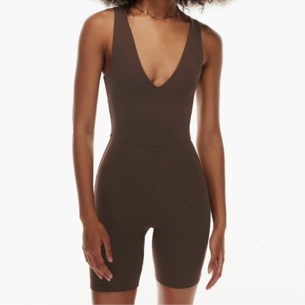 Babaton Conture (Size XS) Brown V-Neck Tank Sleeve Stretch Bodycon Romper Shorts